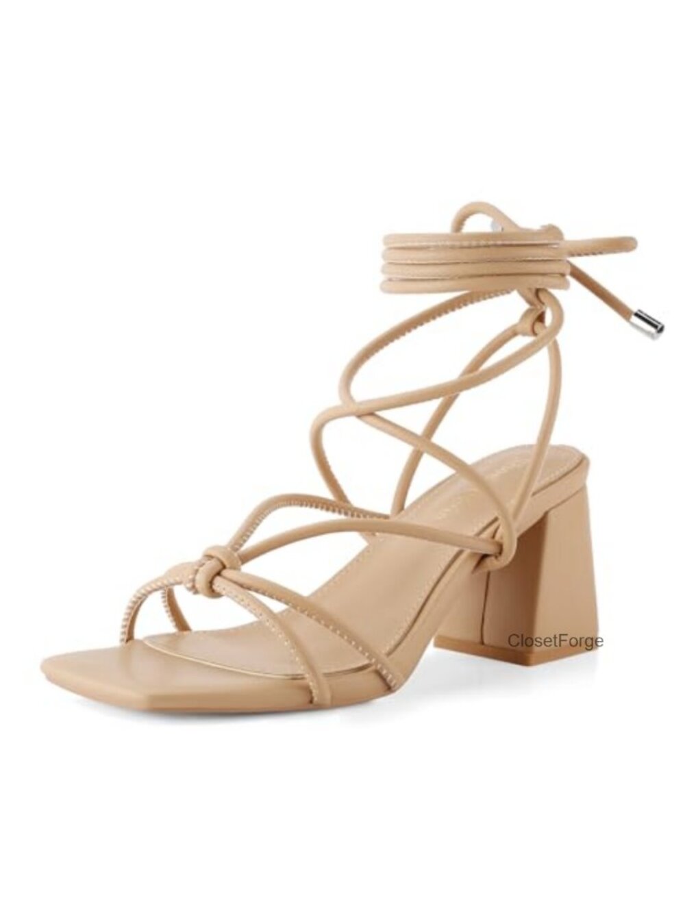 Lace Up Heels Women Square Toe Chunky Heel Sandals Gladiator Ankle Strap